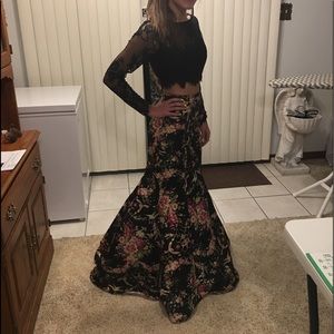 sherri hill two piece long floral prom dress